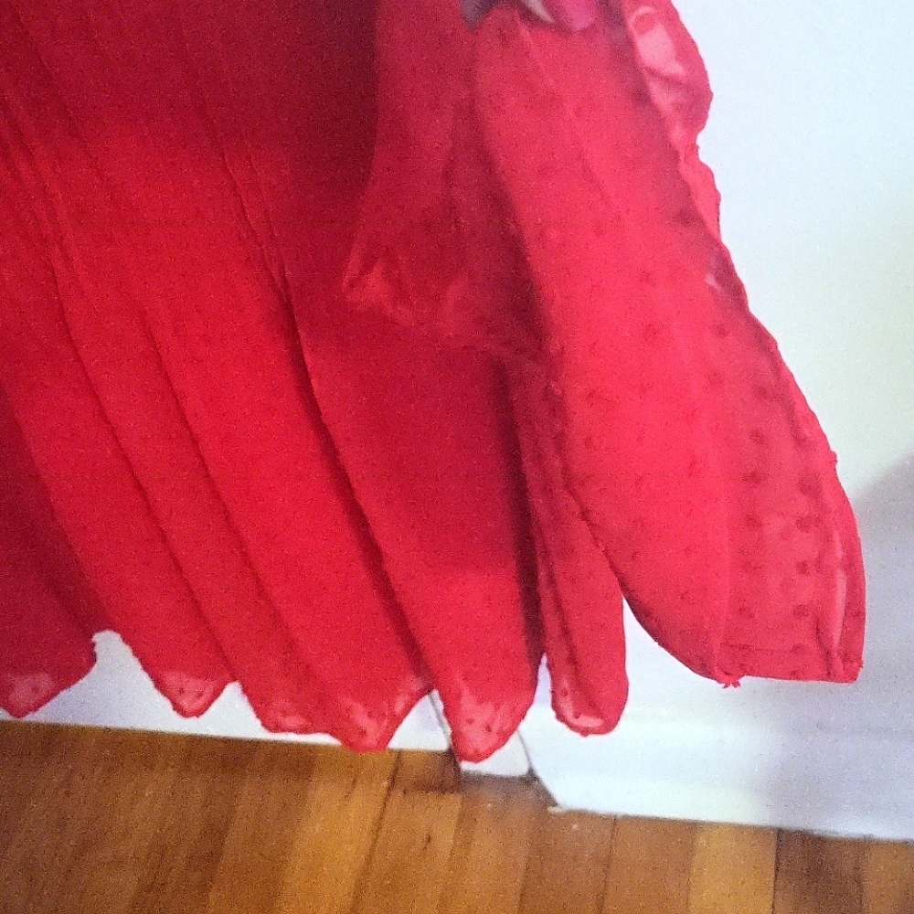 Charter Club Red Pleated Mandarin Collar Blouse - Picture 2 of 6